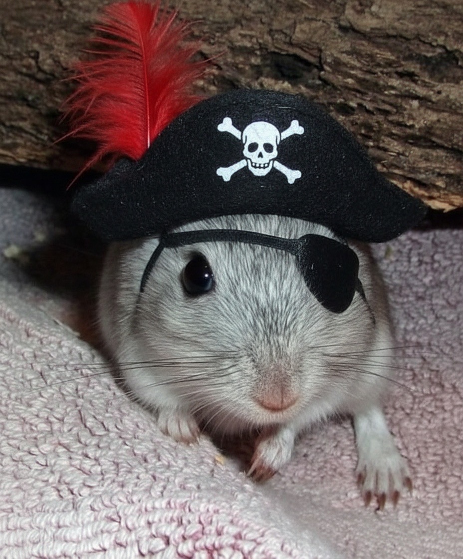 Rennmaus als Pirat mit Piratenhut und Augenklappe