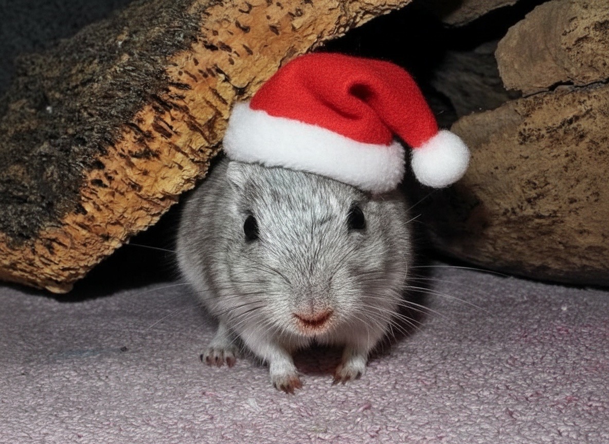 Rennmaus mit Weihnachtsmütze